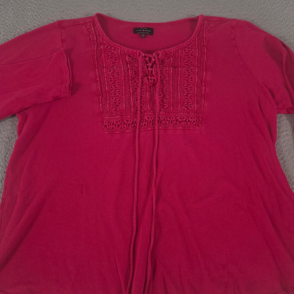VINTAGE Lucky Brand Top Womens 2X Embroidered Lace-up Bib Peasant Cotton Y2K